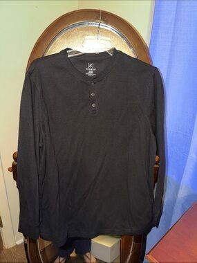 George Black Long-Sleeve Henley Thermal Shirt